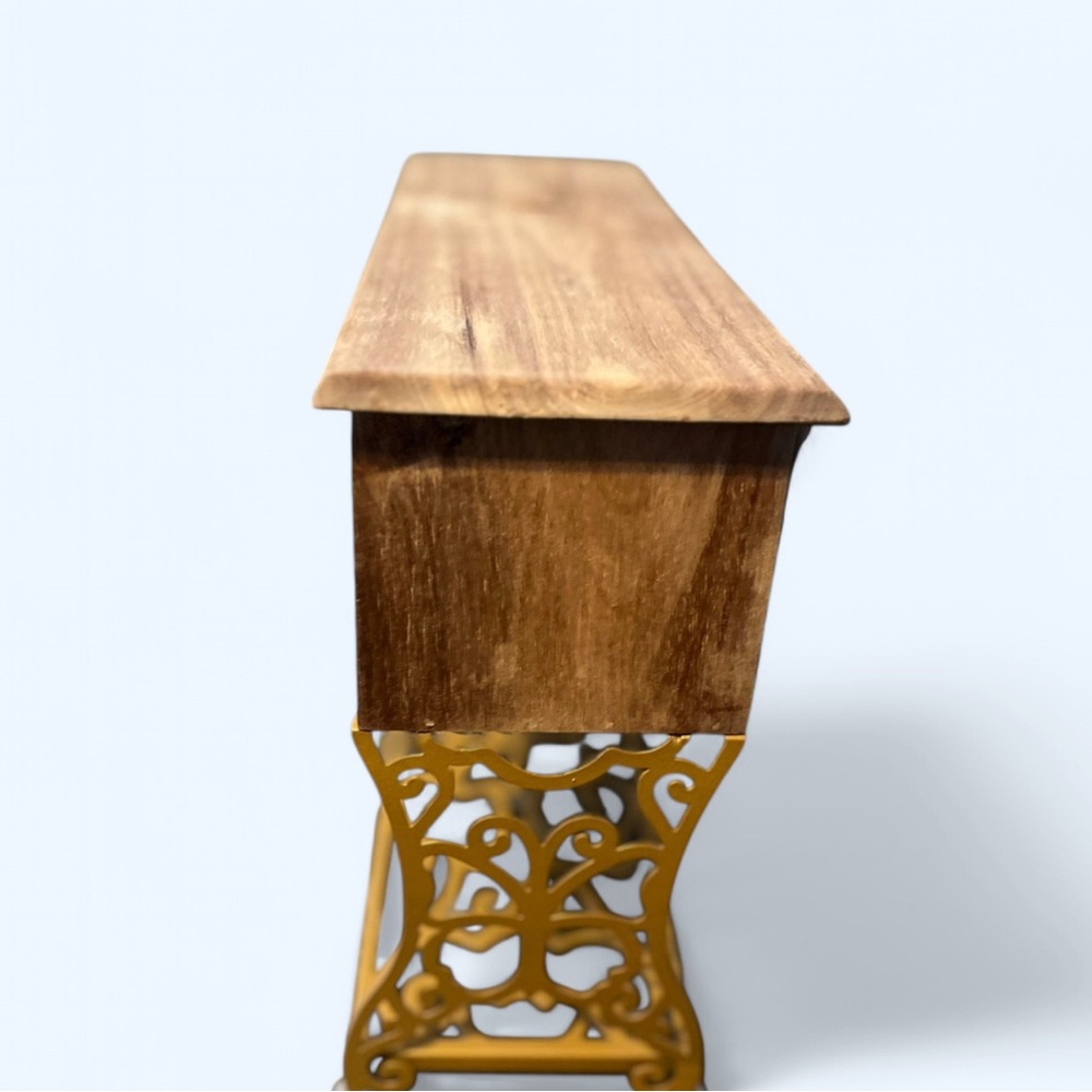 Wooden Table with Gold Metal Base